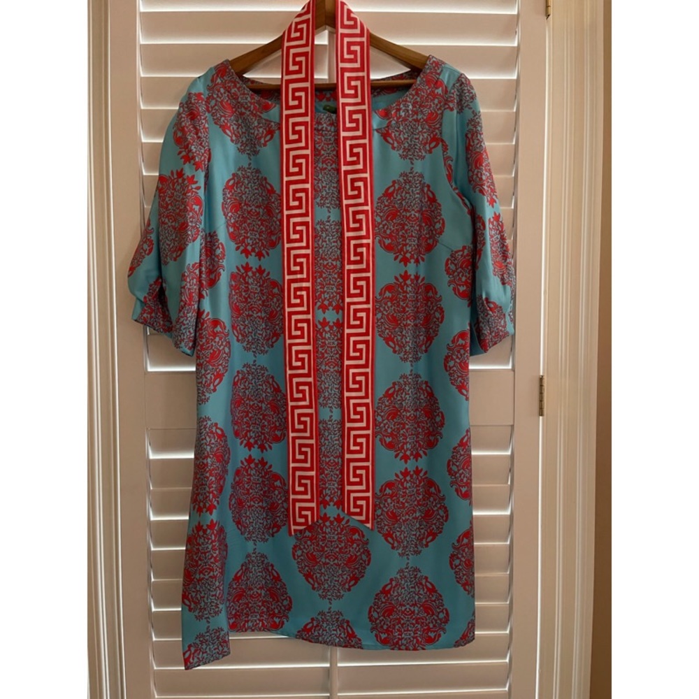 Lilly Pulitzer 100% Silk Sandpiper Dress in Coral Print 8